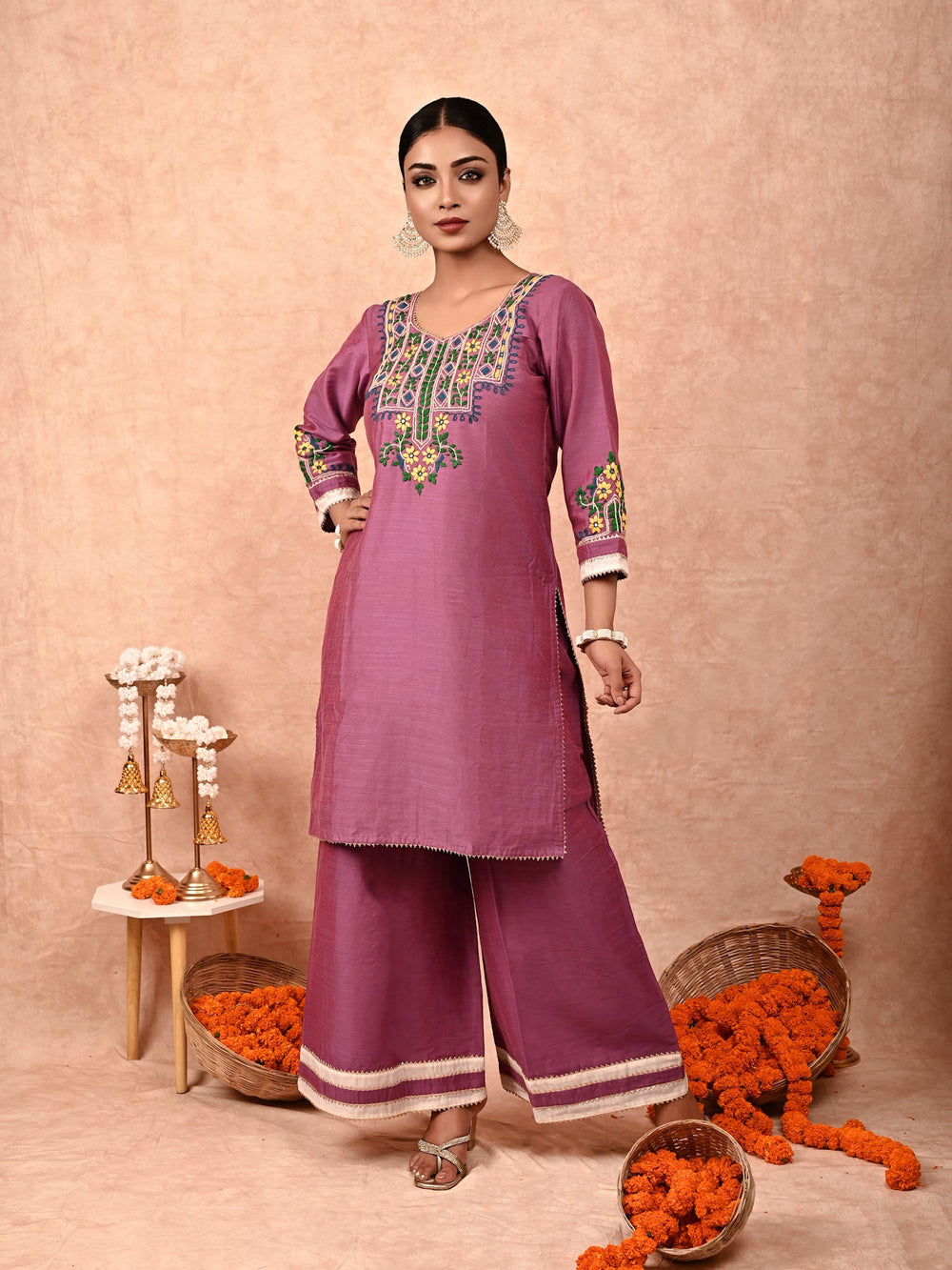 ZERESOUQ-Iris-Orchid-Purple-Amira-Silk-Kurta-Set-(Set-Of-2)