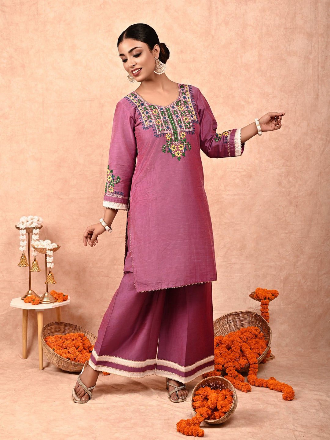 ZERESOUQ-Iris-Orchid-Purple-Amira-Silk-Kurta-Set-(Set-Of-2)