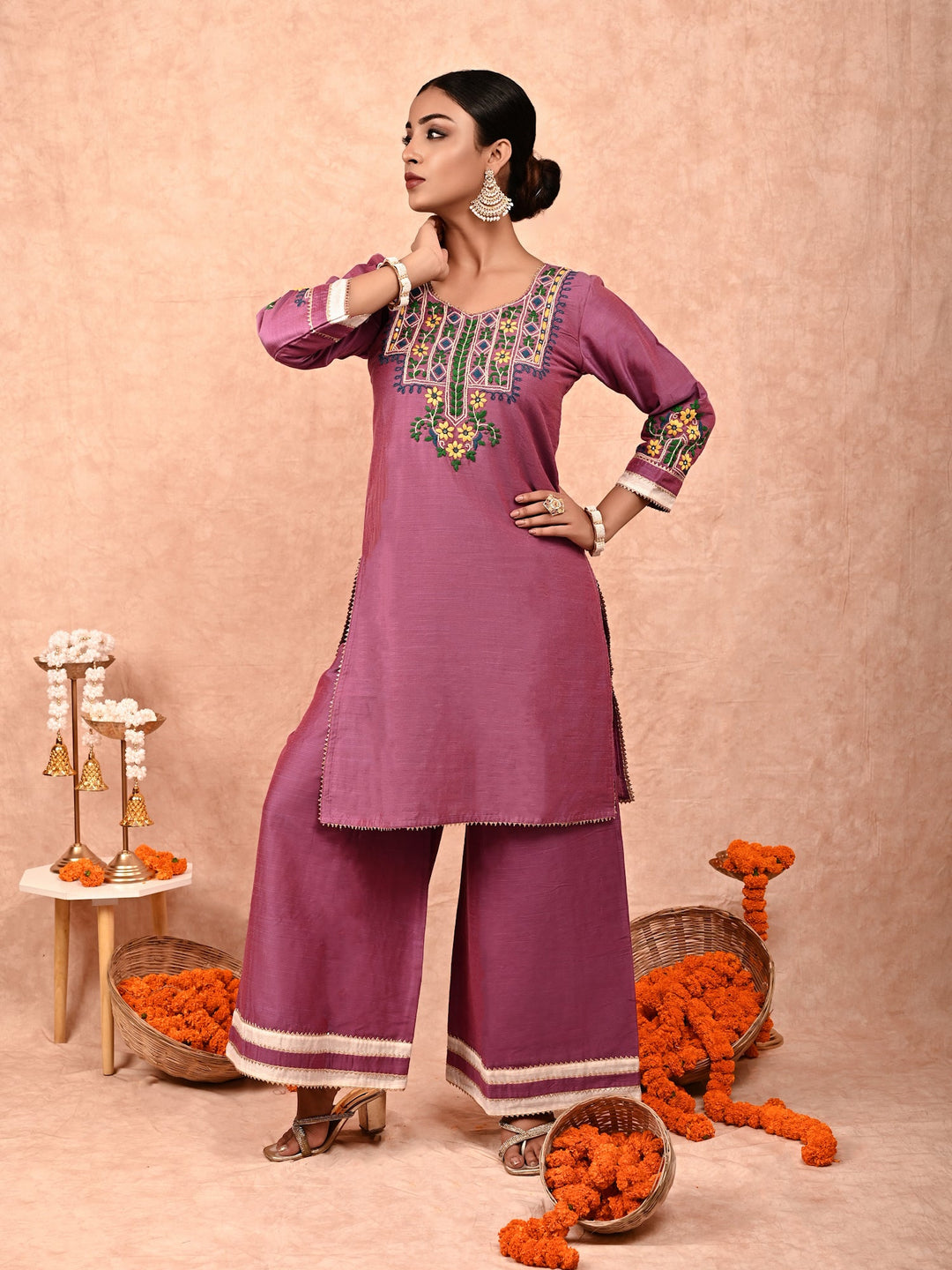 ZERESOUQ-Iris-Orchid-Purple-Amira-Silk-Kurta-Set-(Set-Of-2)