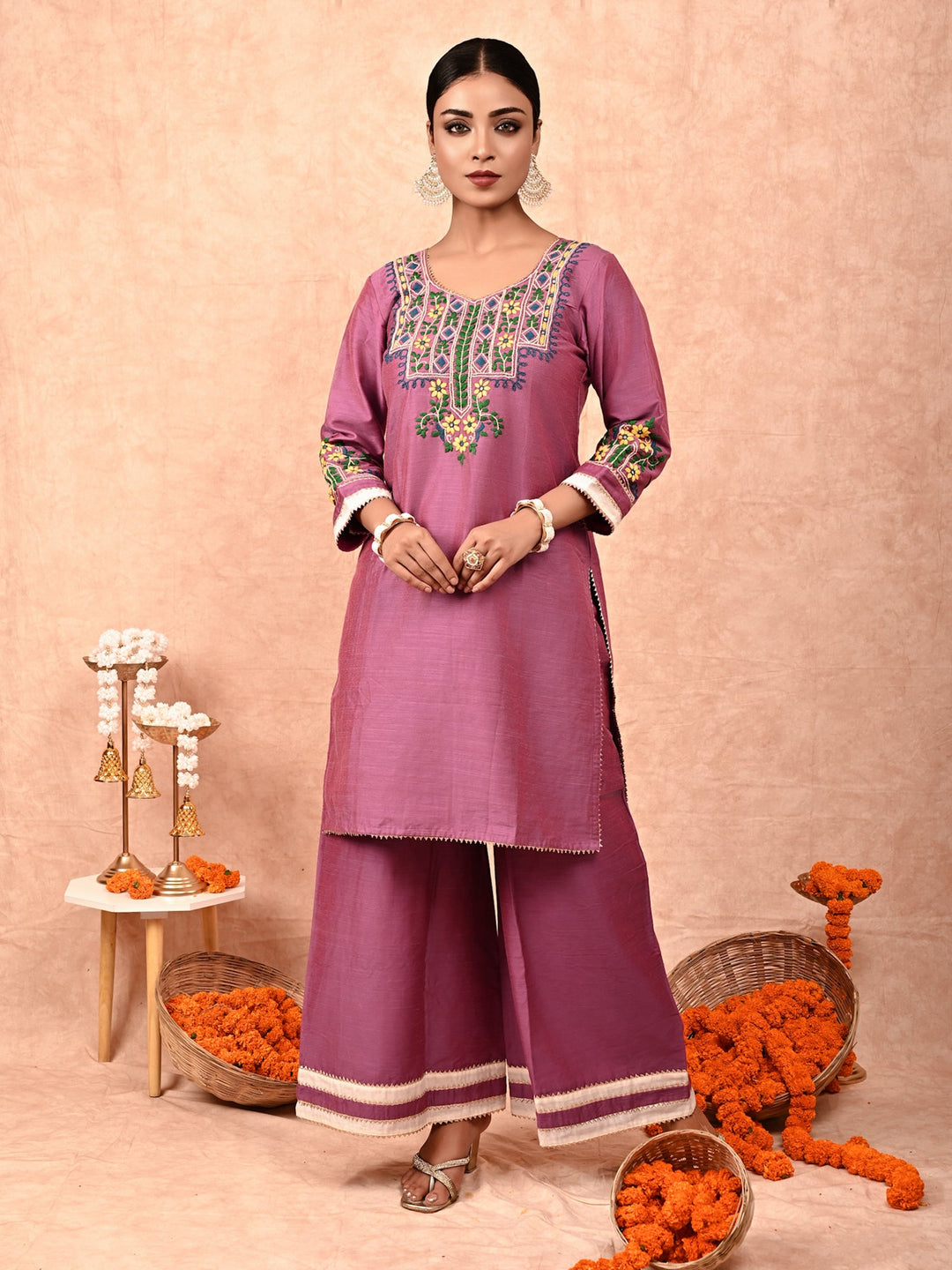 ZERESOUQ-Iris-Orchid-Purple-Amira-Silk-Kurta-Set-(Set-Of-2)