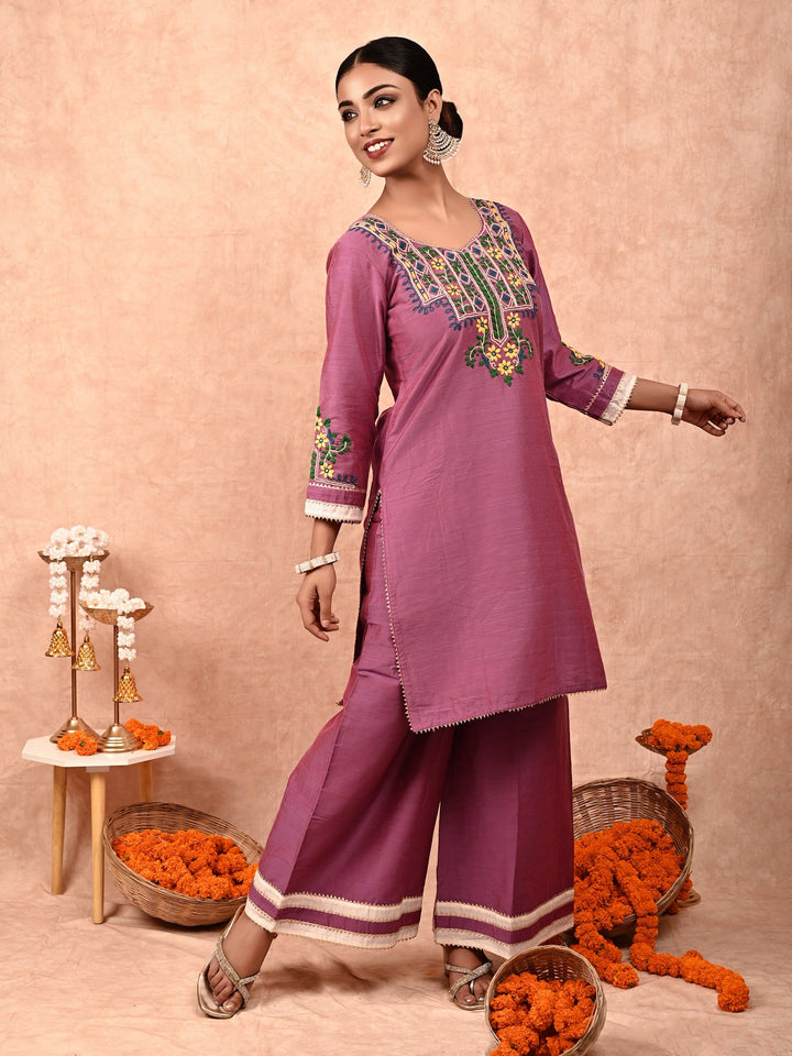 ZERESOUQ-Iris-Orchid-Purple-Amira-Silk-Kurta-Set-(Set-Of-2)