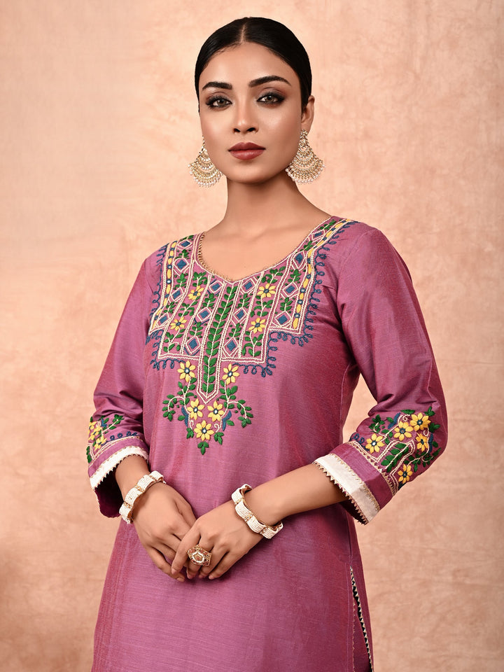 ZERESOUQ-Iris-Orchid-Purple-Amira-Silk-Kurta-Set-(Set-Of-2)