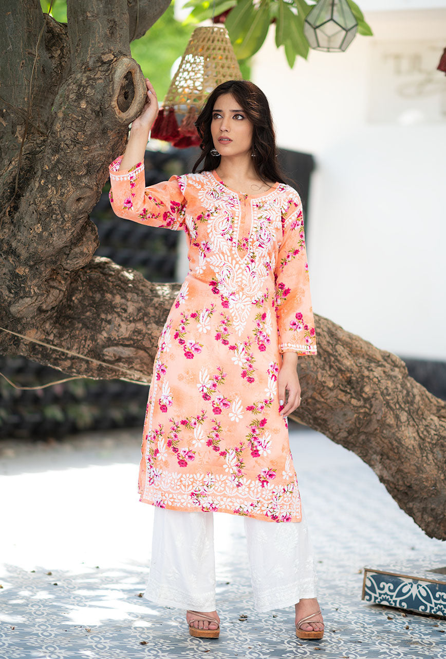 Ishaani-Peach-Mulmul-Chikankari-Kurta