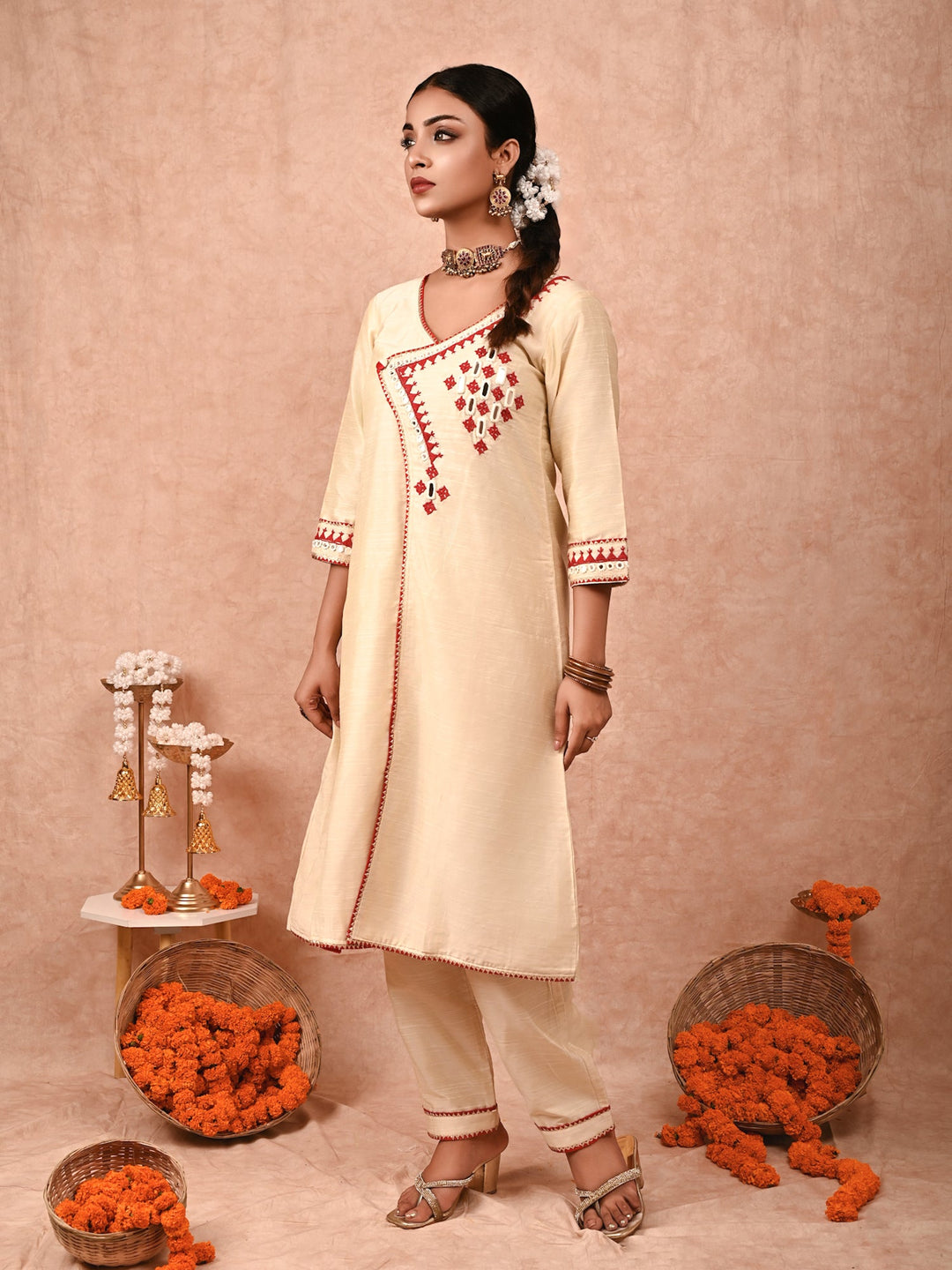 ZERESOUQ-Ivory-Ahilya-Cotton-Silk-Kurta-Set-(Set-Of-2)