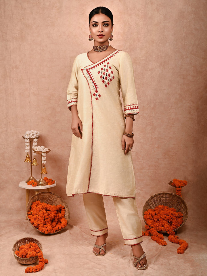 ZERESOUQ-Ivory-Ahilya-Cotton-Silk-Kurta-Set-(Set-Of-2)