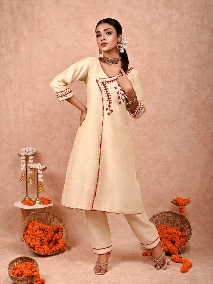 ZERESOUQ-Ivory-Ahilya-Cotton-Silk-Kurta-Set-(Set-Of-2)