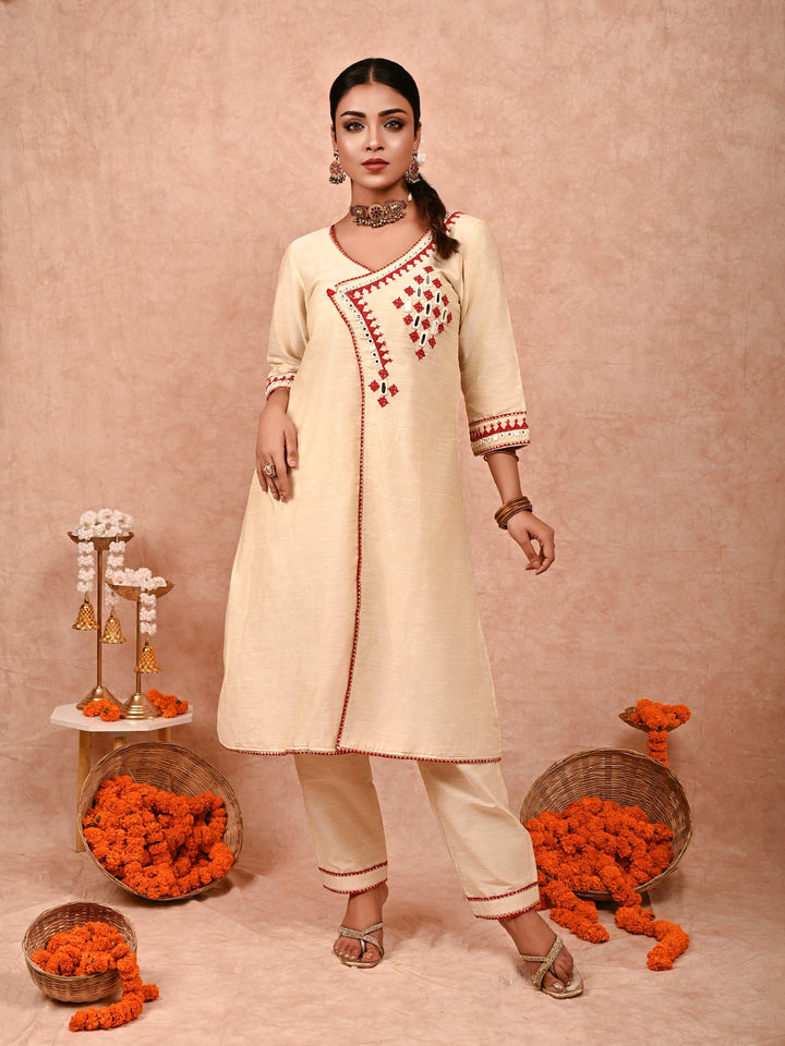 ZERESOUQ-Ivory-Ahilya-Cotton-Silk-Kurta-Set-(Set-Of-2)