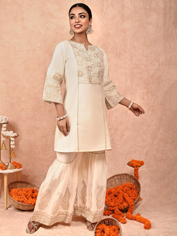 ZERESOUQ-Ivory-Padma-Chanderi-Silk-Sharara-Set-(Set-Of-2)