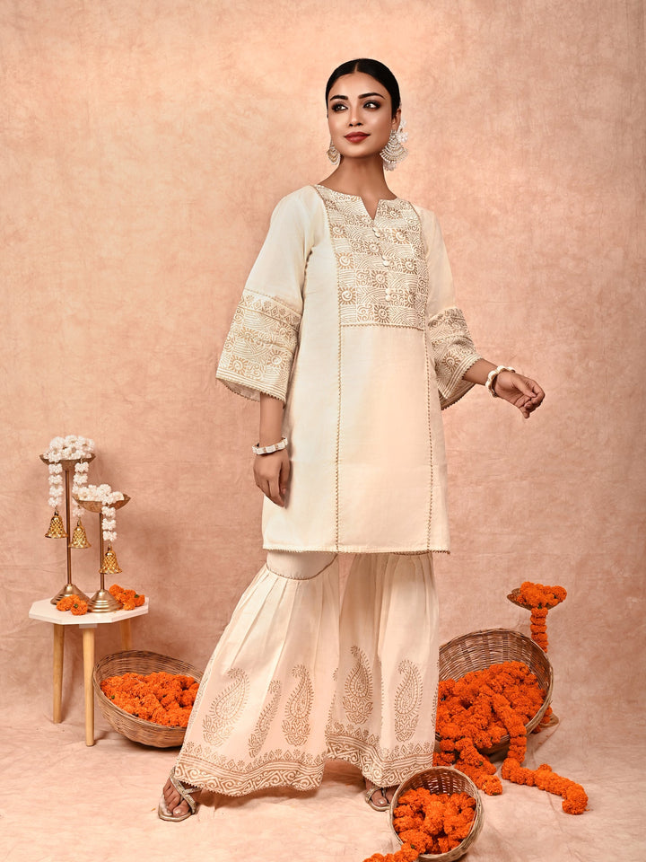 ZERESOUQ-Ivory-Padma-Chanderi-Silk-Sharara-Set-(Set-Of-2)