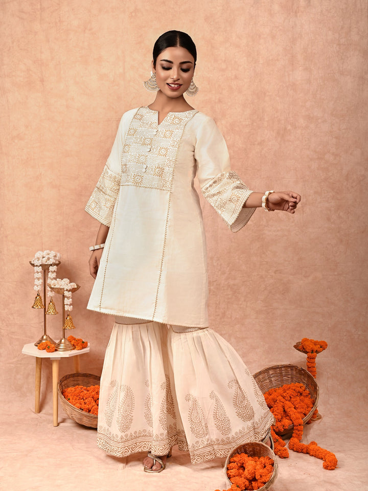 ZERESOUQ-Ivory-Padma-Chanderi-Silk-Sharara-Set-(Set-Of-2)