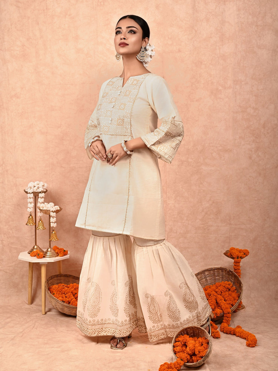 ZERESOUQ-Ivory-Padma-Chanderi-Silk-Sharara-Set-(Set-Of-2)