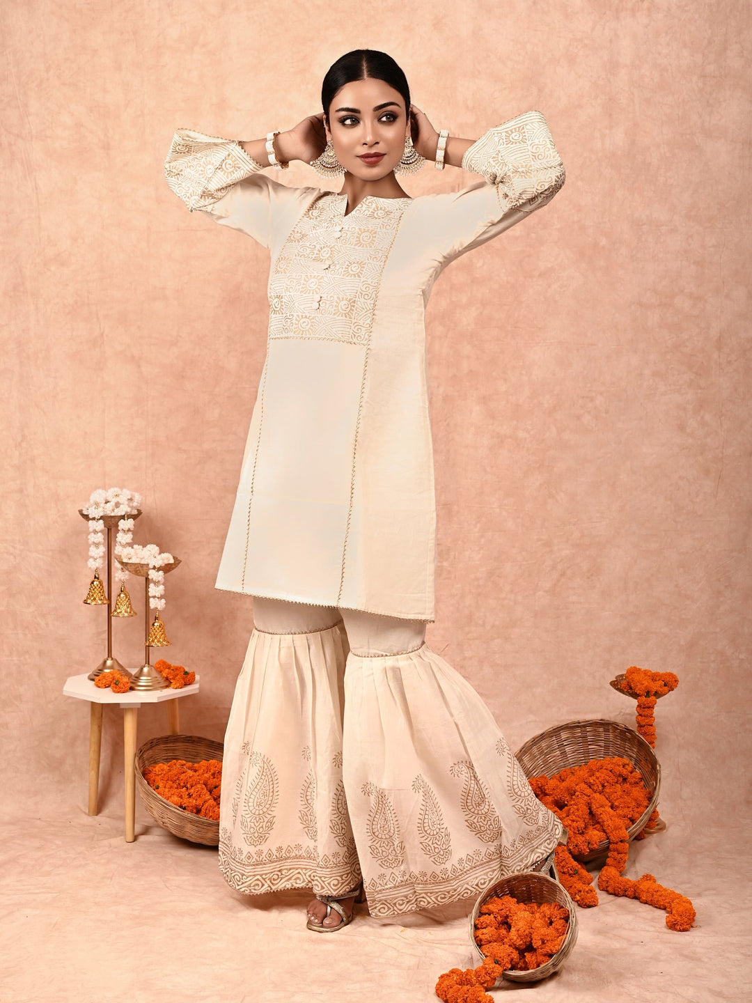 ZERESOUQ-Ivory-Padma-Chanderi-Silk-Sharara-Set-(Set-Of-2)