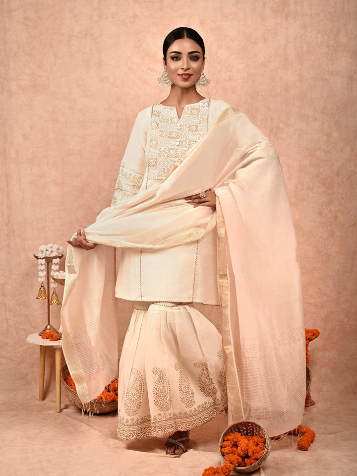 ZERESOUQ-Ivory-Padma-Chanderi-Silk-Sharara-Set-(Set-Of-3)