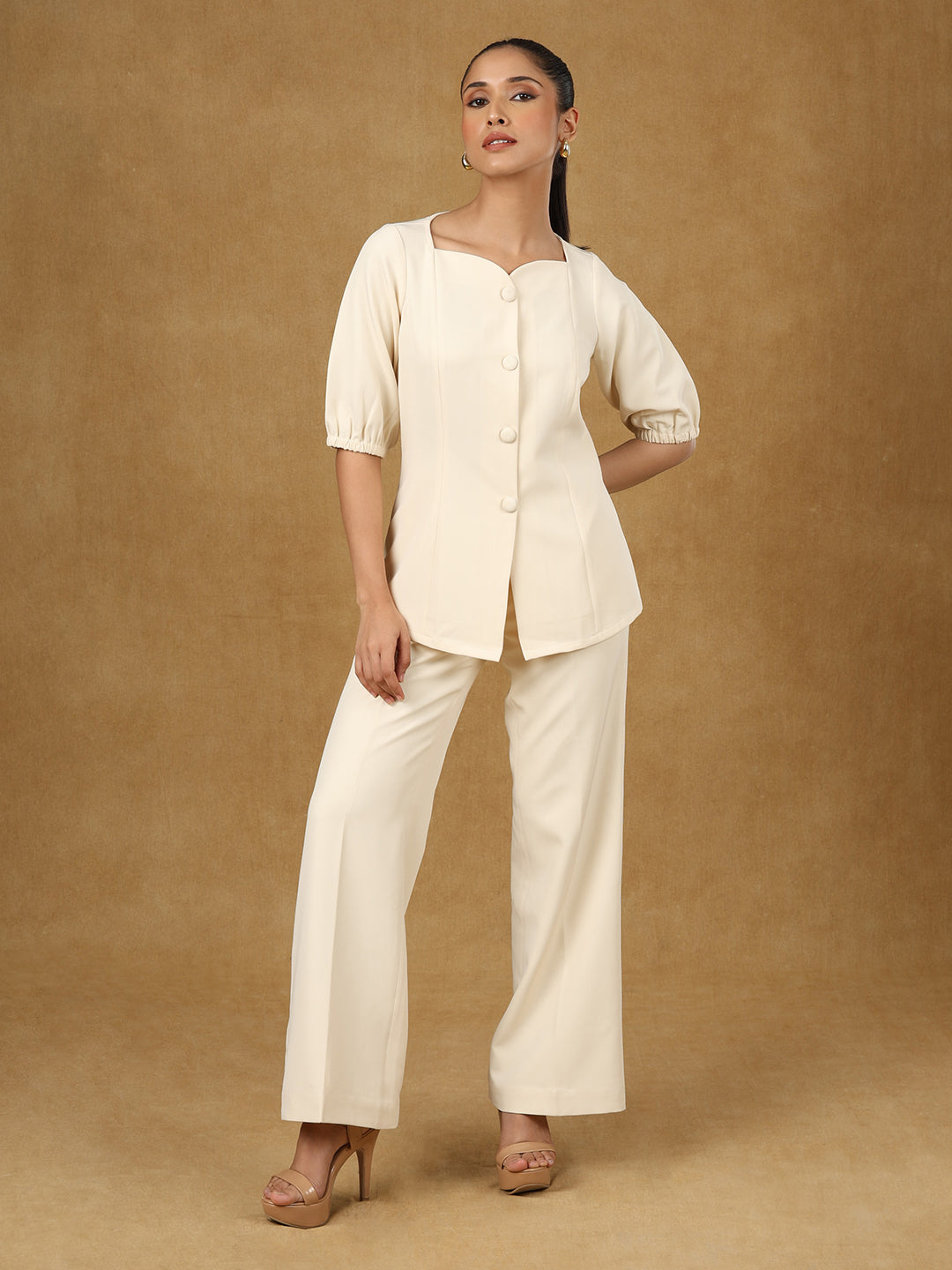 Ivory-Viscose-Rayon-Grace-Sweetheart-Top-&-High-Waisted-Trouser