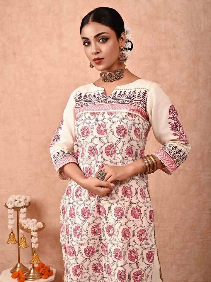 ZERESOUQ-Ivory-Zainab-Chanderi-Silk-Kurta-Set-(Set-Of-2)