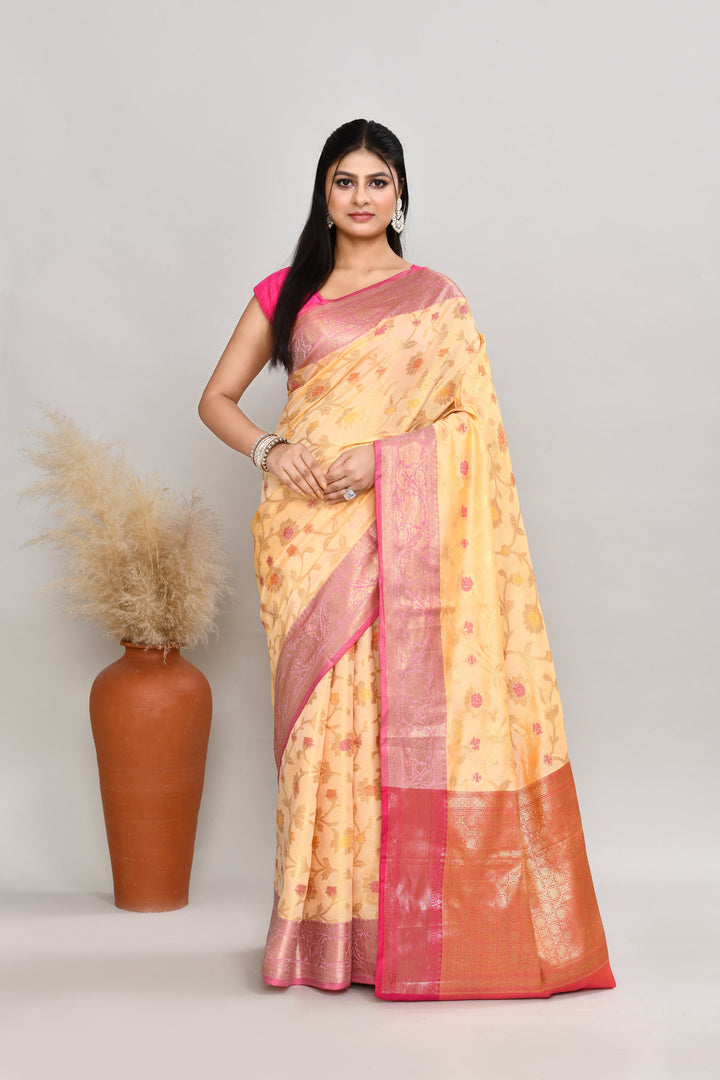 Yellow-&-Ivory-Semi-Silk-Banarasi-Zari-Work-Saree