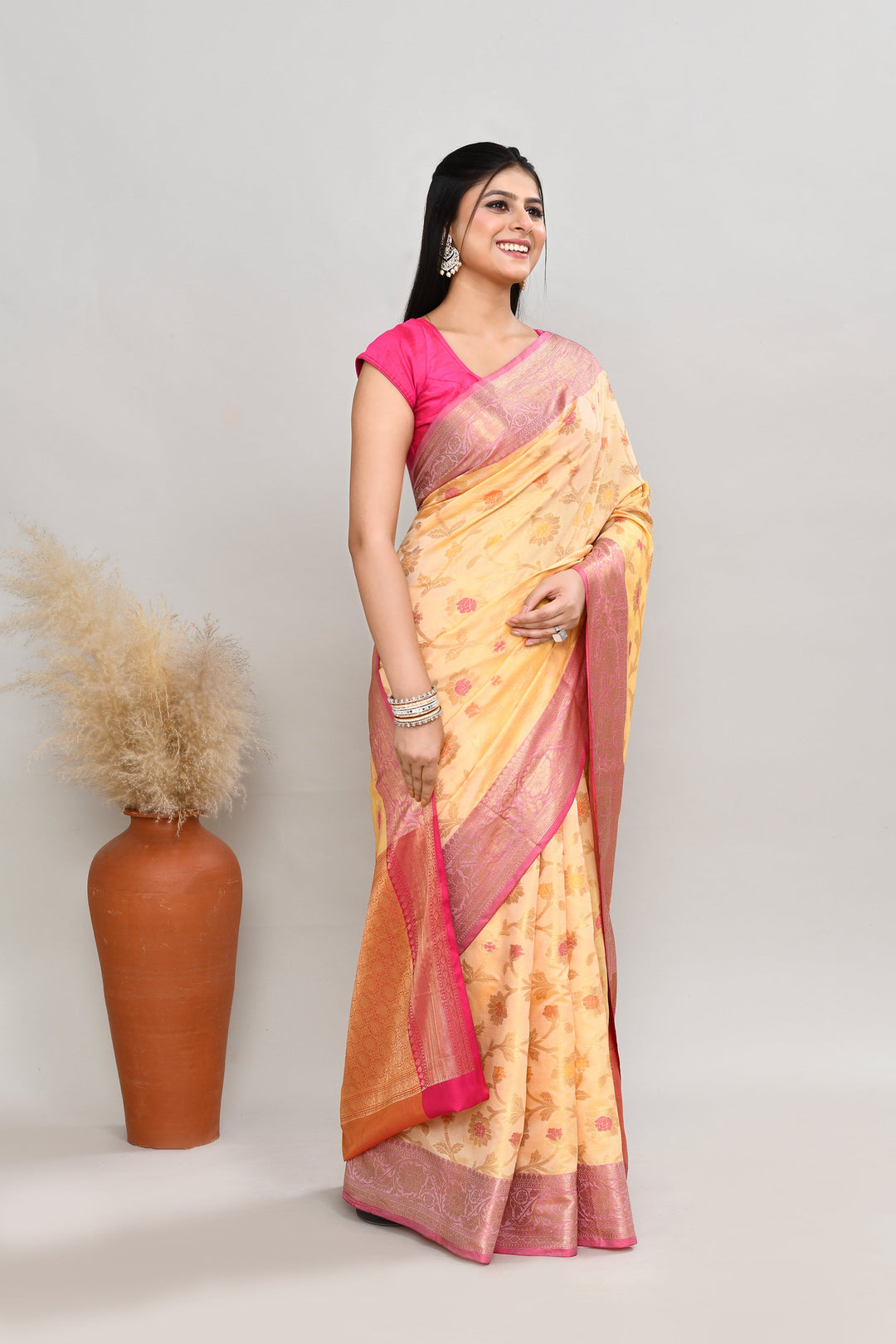 Yellow-&-Ivory-Semi-Silk-Banarasi-Zari-Work-Saree