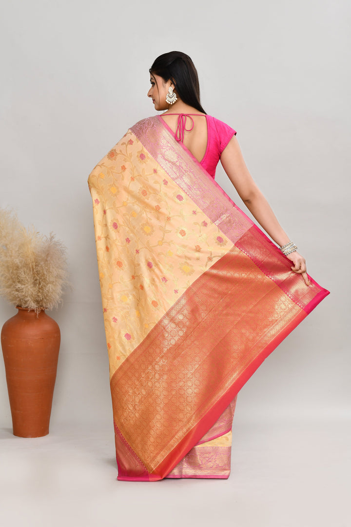 Yellow-&-Ivory-Semi-Silk-Banarasi-Zari-Work-Saree