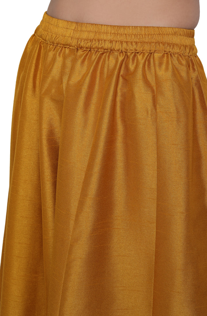 Mustard Poly Muslin Embroidered Kurta with Palazzo and Dupatta