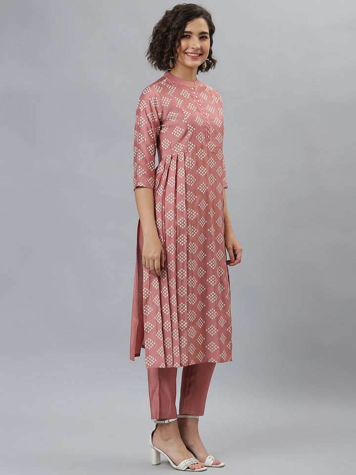 Pink Poly Silk Bandhani Printed Kurta with Pant and Dupatta