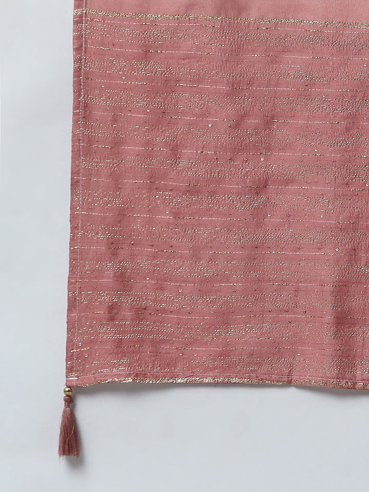 Pink Poly Silk Bandhani Printed Kurta with Pant and Dupatta