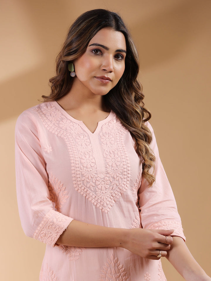 Peach Ombre Chikankari Cotton Kurta Only