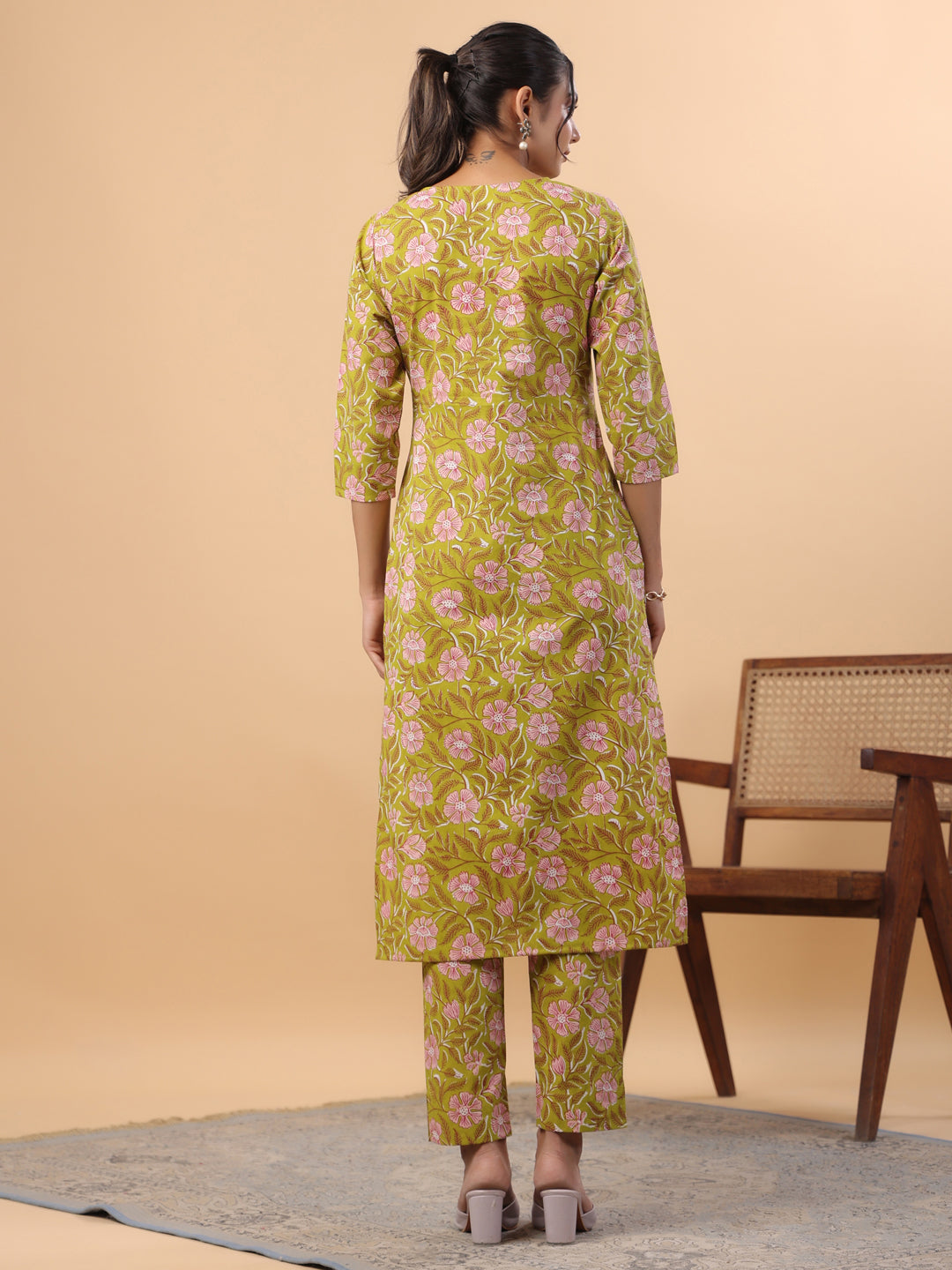 Lime Green Cotton Gota-Patti Kurta Set