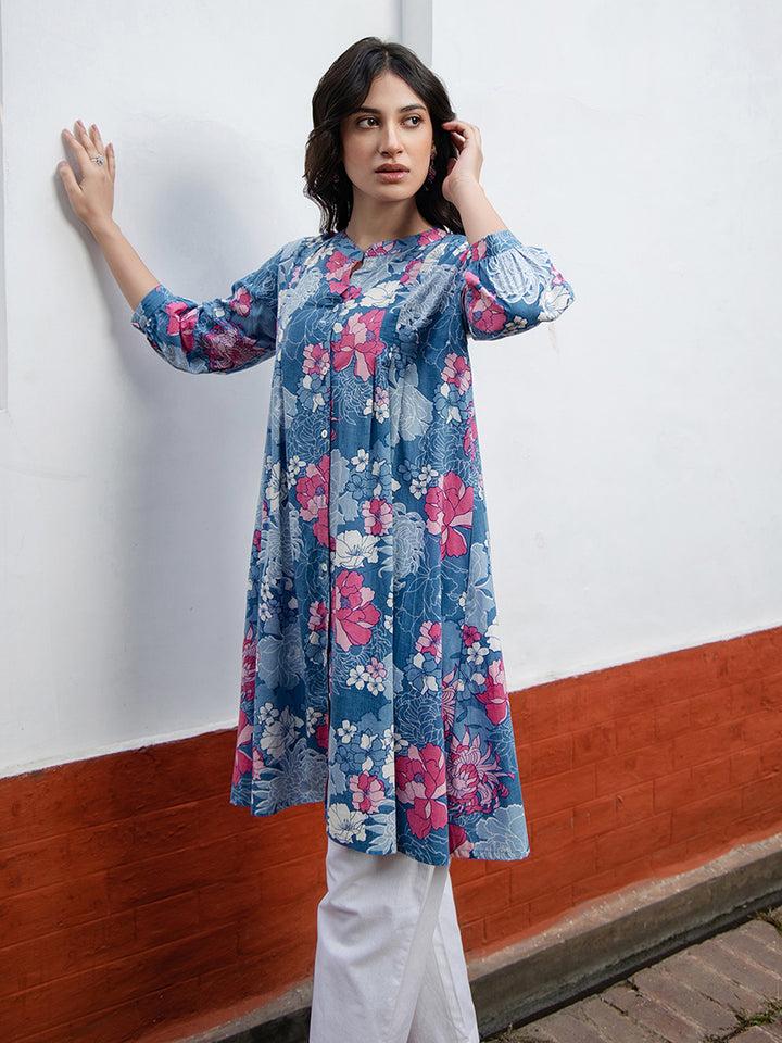 Blue-Cotton-Floral-Printed-A-Line-Top