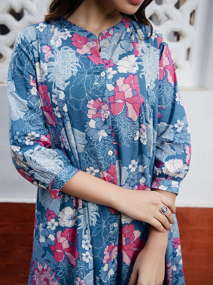 Blue-Cotton-Floral-Printed-A-Line-Top