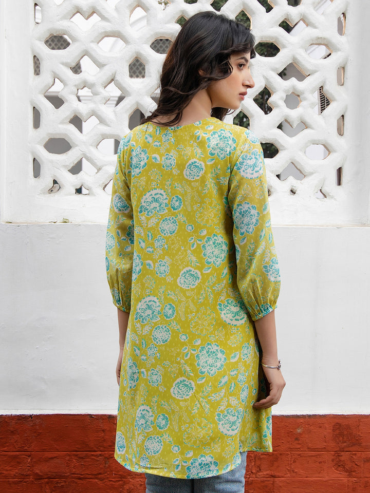 ZERESOUQ-Lime-Yellow-Georgette-Floral-Printed-V-Neck-Top