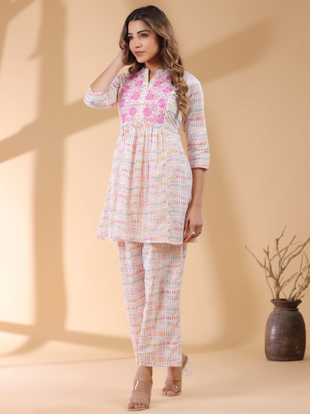 White Cotton Abstract Co-Ord Set