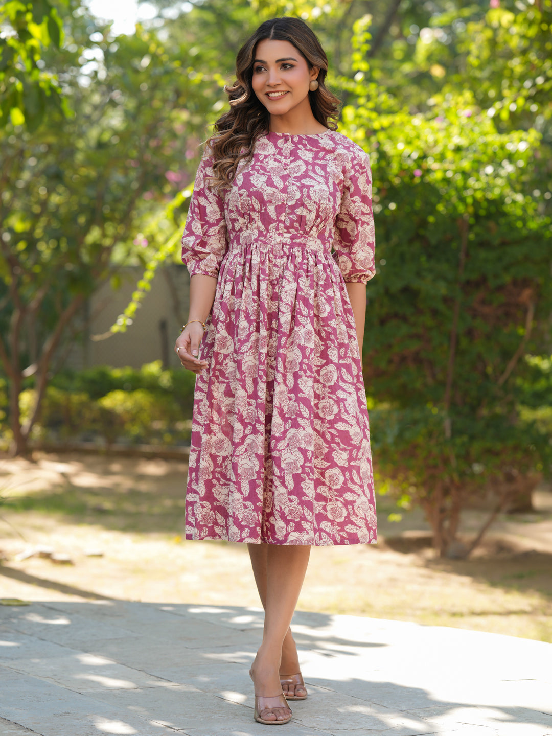 Mauve Pure Cotton A-Line Dress