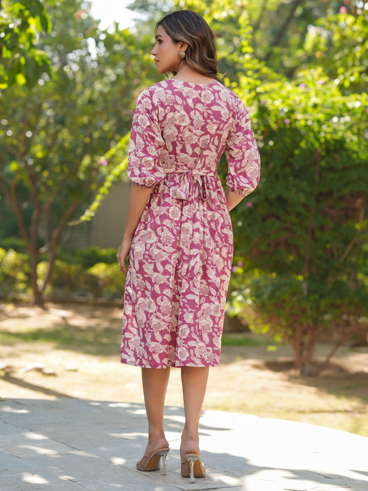 Mauve Pure Cotton A-Line Dress