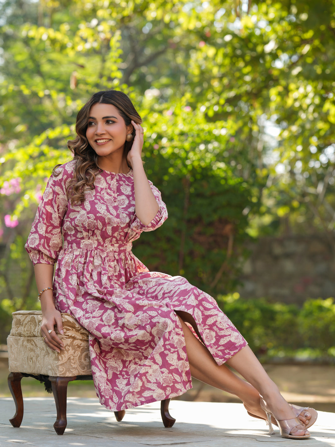 Mauve-Pure-Cotton-A-Line-Dress