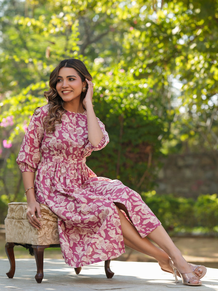 Mauve-Pure-Cotton-A-Line-Dress