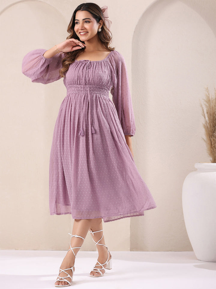 Lavender Dobby Chiffon Fit & Flare Dress