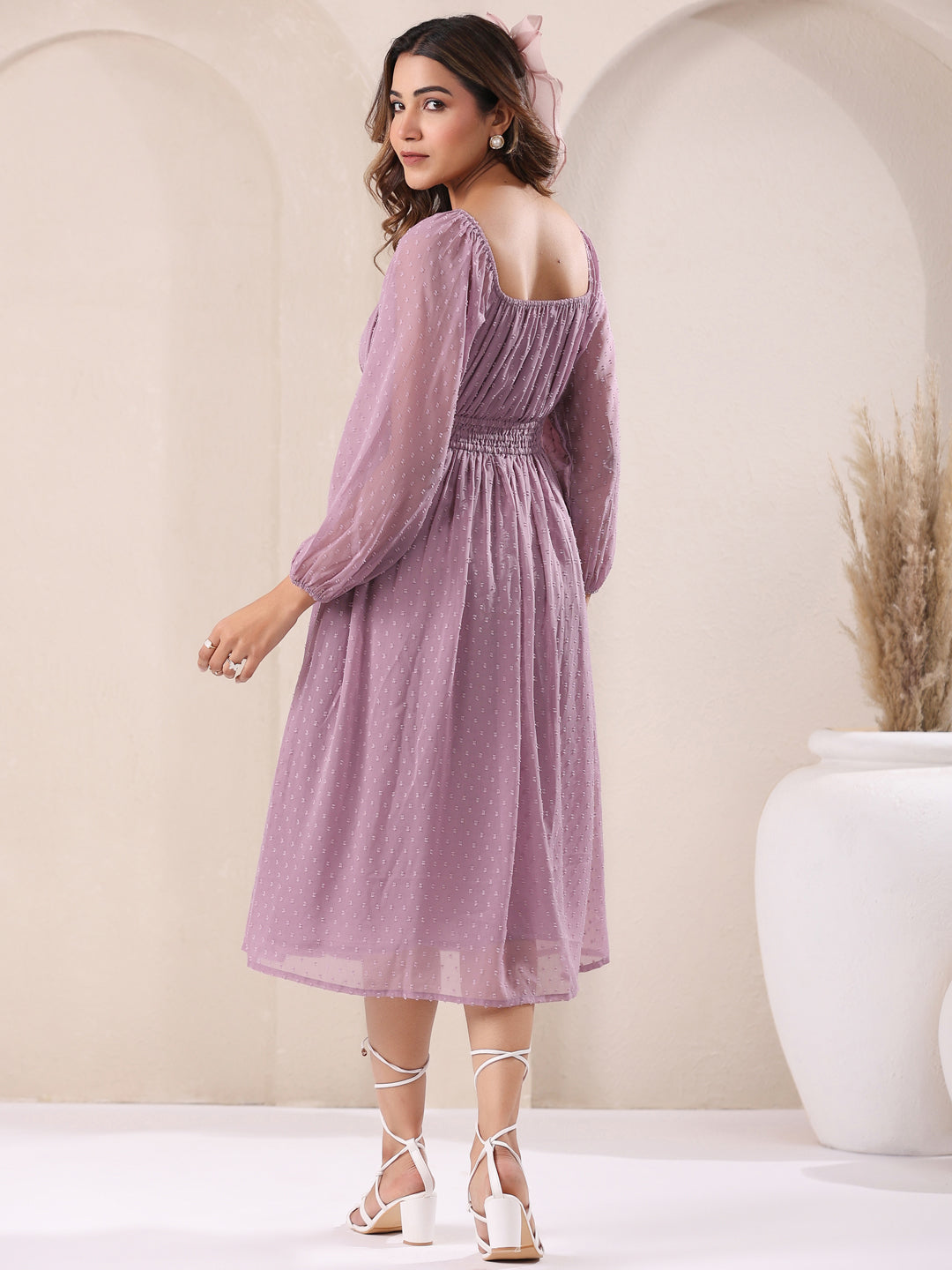 Lavender Dobby Chiffon Fit & Flare Dress