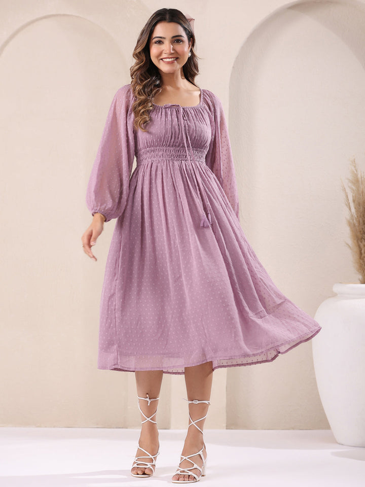 Lavender Dobby Chiffon Fit & Flare Dress