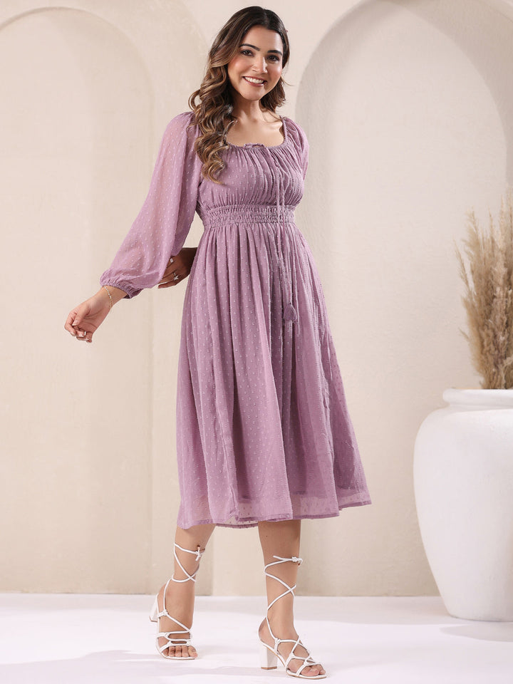 Lavender Dobby Chiffon Fit & Flare Dress