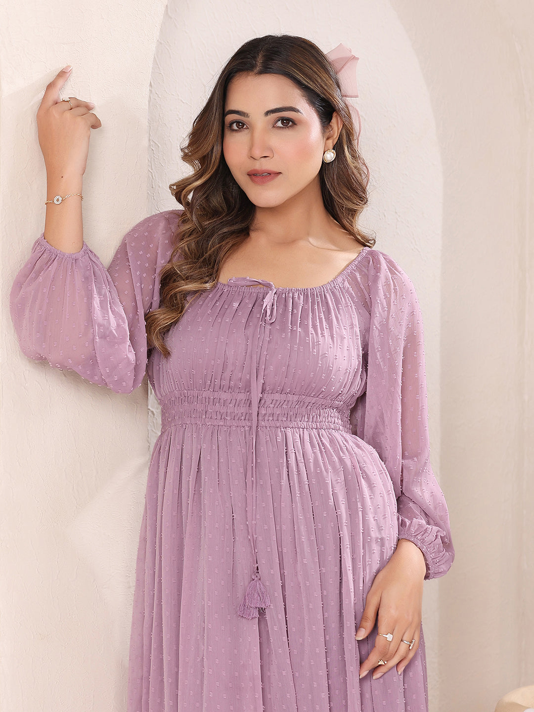 Lavender Dobby Chiffon Fit & Flare Dress