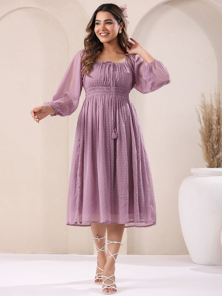 Lavender Dobby Chiffon Fit & Flare Dress