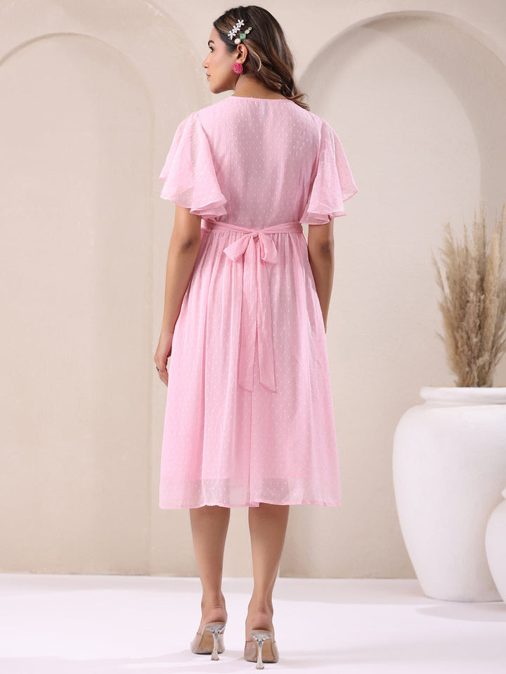 Light Pink Dobby Chiffon A-Line Dress