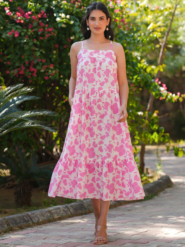 Pink Cotton Tiered Beach Dress