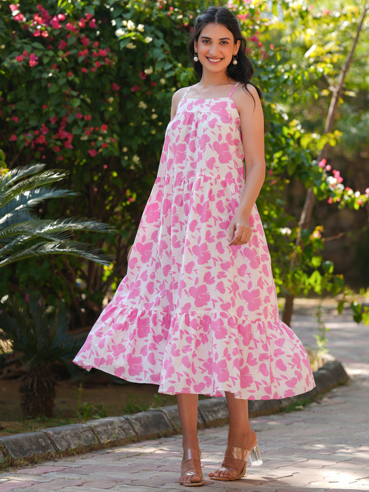 Pink Cotton Tiered Beach Dress