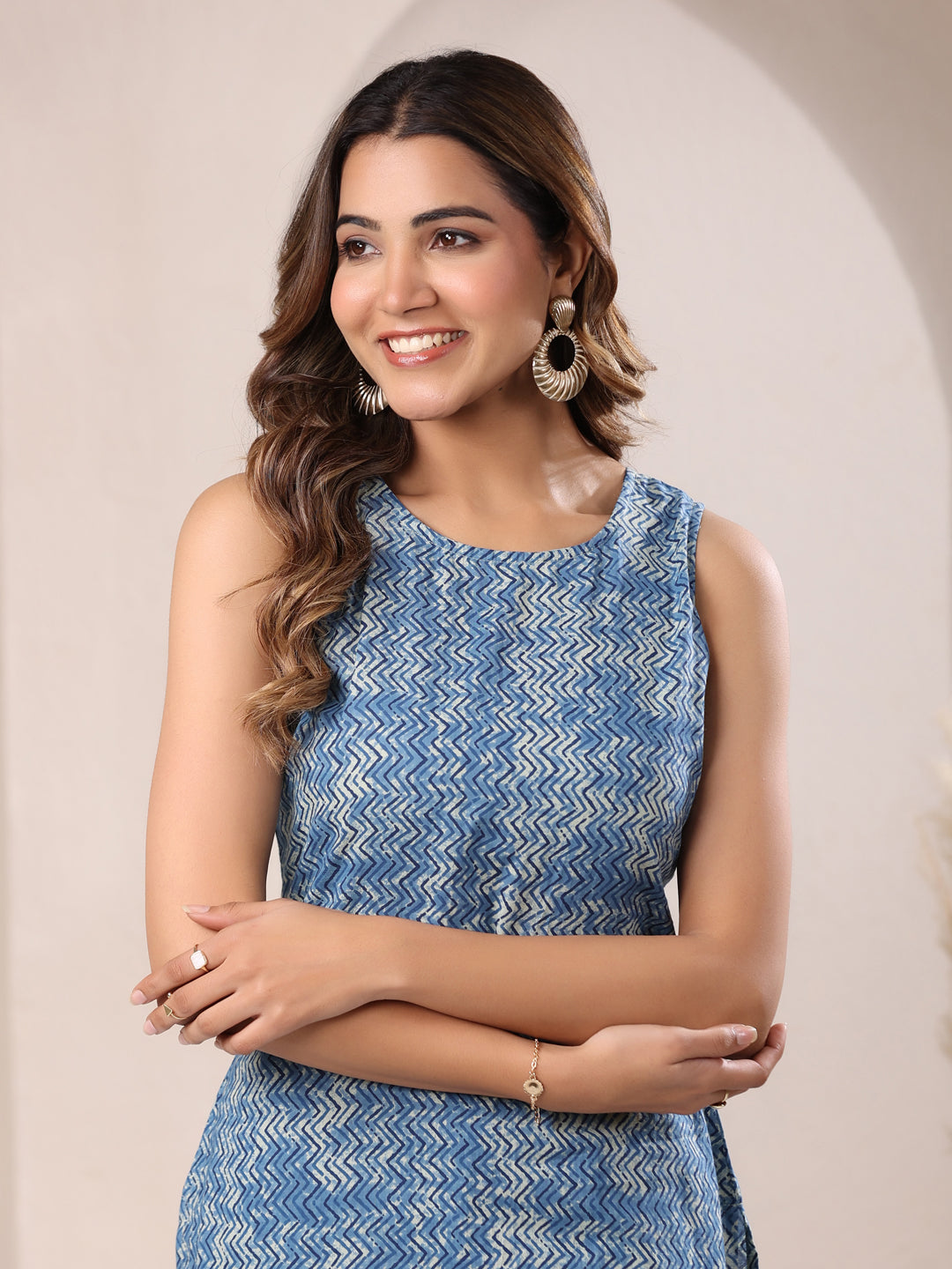 Blue Cotton Chevron 2-Piece Kurta Set