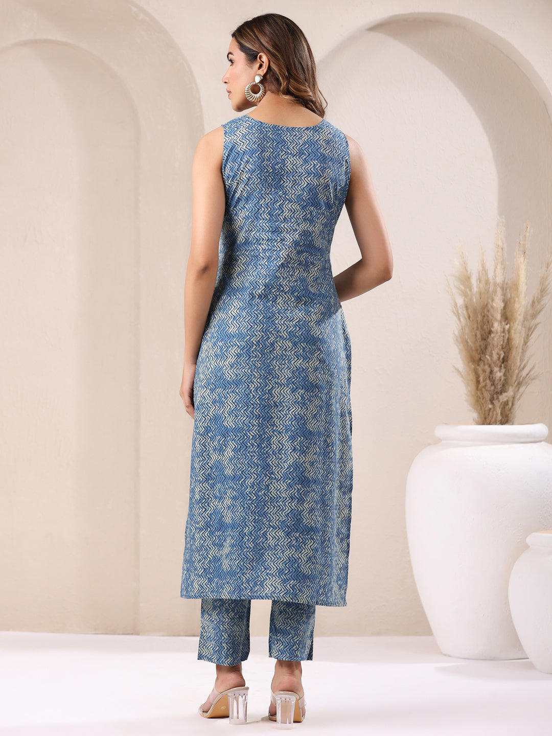 Blue Cotton Chevron 2-Piece Kurta Set