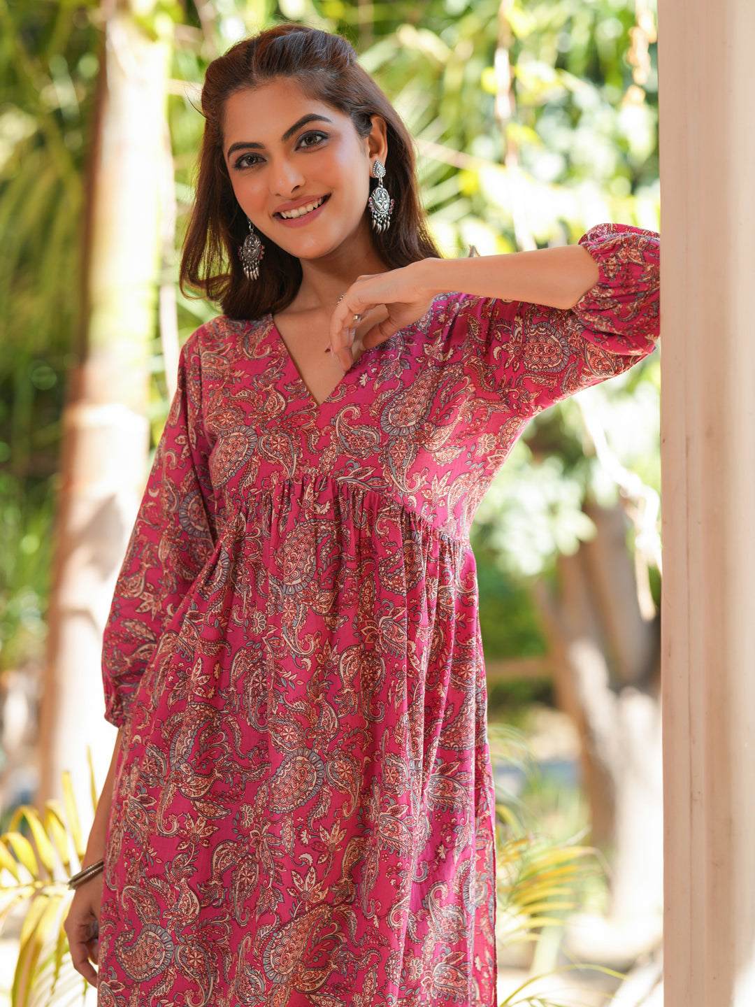Pink-Cotton-Floral-A-Line-Kurta-Bottom-Set
