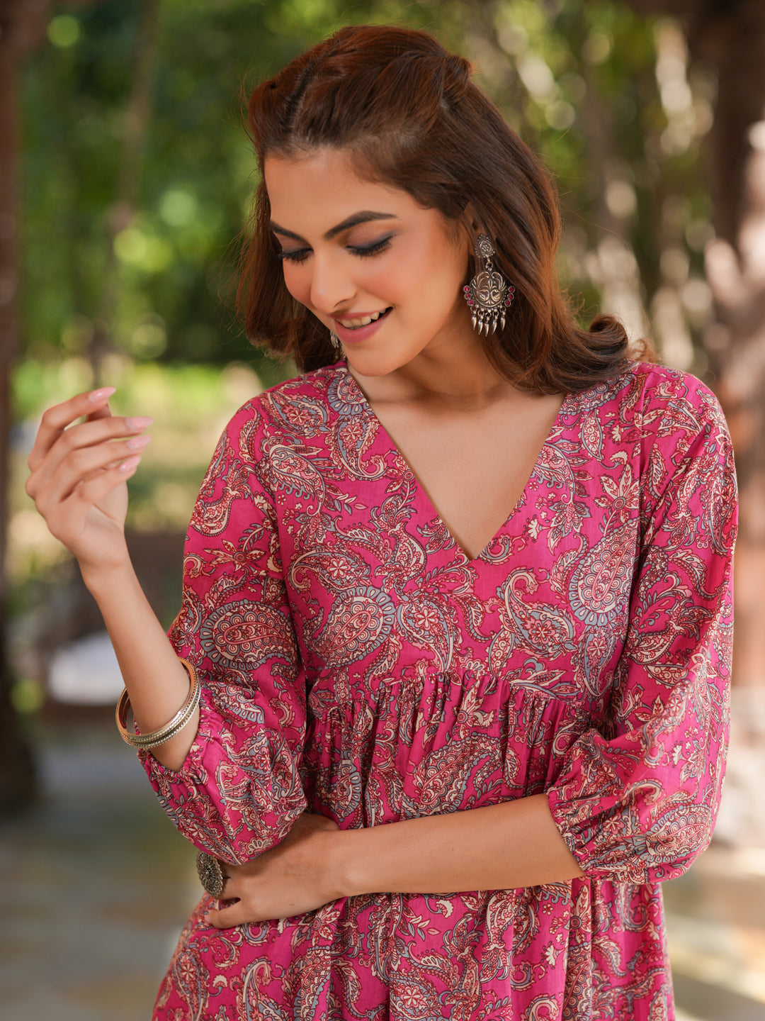 Pink-Cotton-Floral-A-Line-Kurta-Bottom-Set