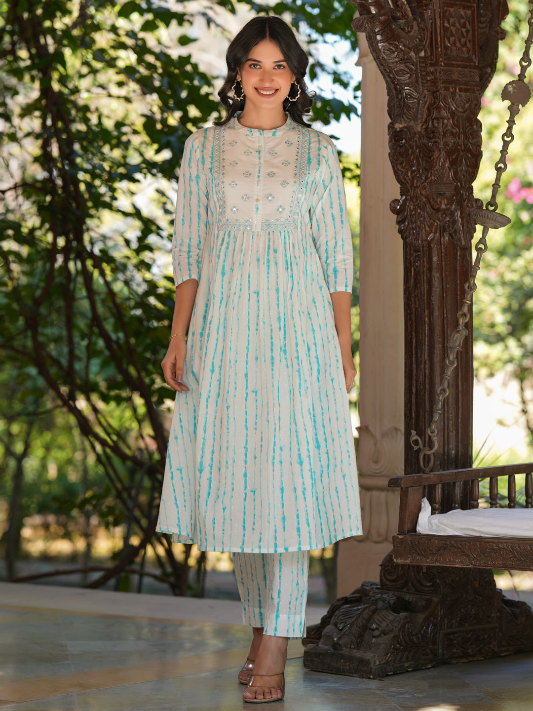 White Cotton Tie & Dye A-Line 2-Piece Kurta Set