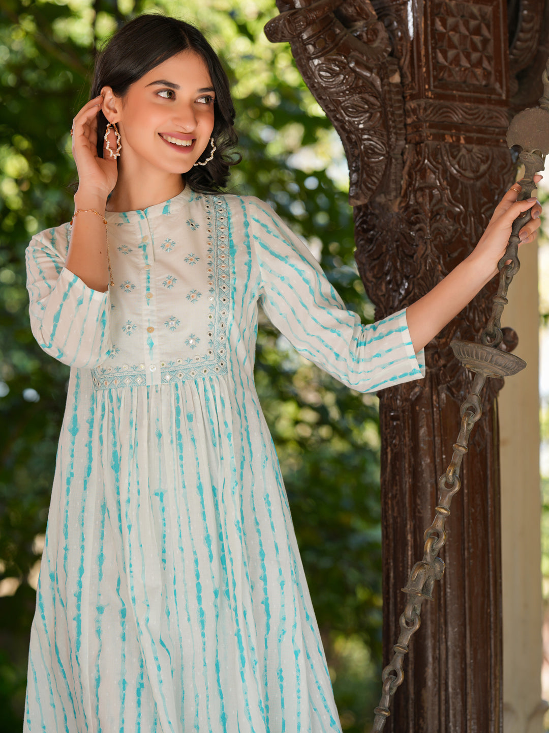 White Cotton Tie & Dye A-Line 2-Piece Kurta Set